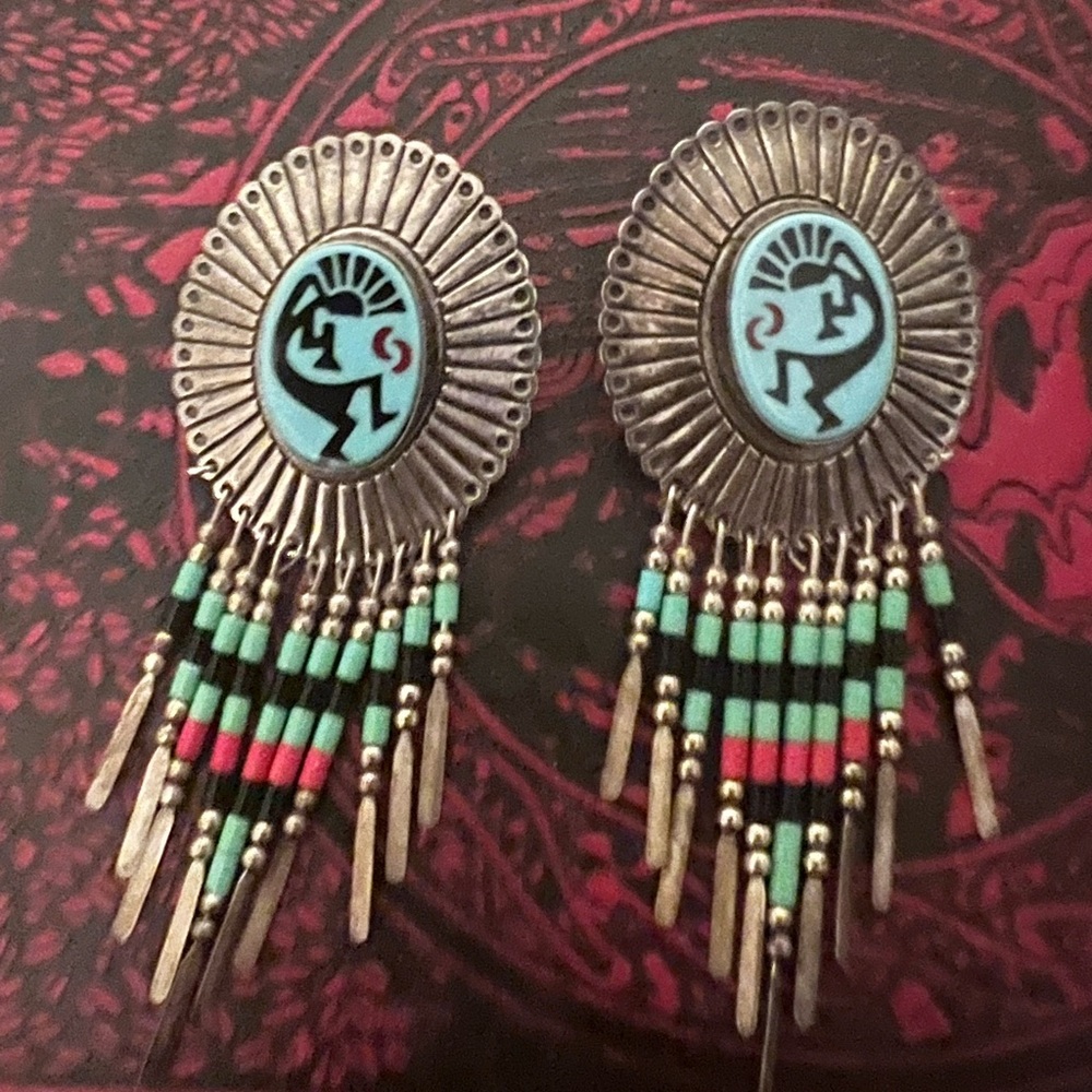 Vintage Sterling Silver and Blue Southwestern Dangle Earrings